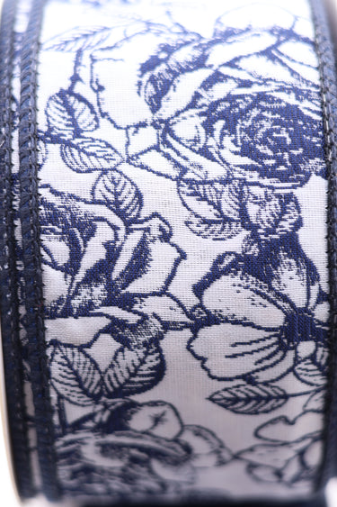 Geneva Deluxe Flower Ribbon - White/Navy - 2.5in x 10yds