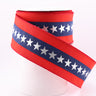 Patriotic red ribbon with a blue stripe and silver stars.