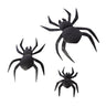 Black metal spider wall decor set of three in assorted sizes on white background