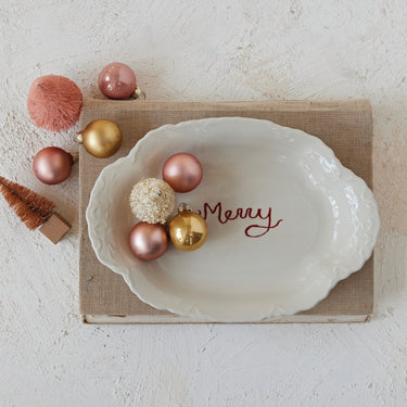 "Merry" Stoneware Scalloped Platter with Embossed Edge