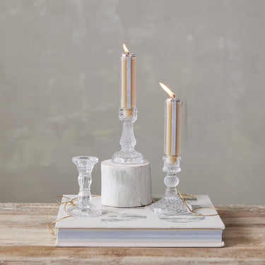 Pressed Glass Taper Holder, Set of 3