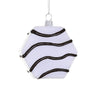 Cody Foster Zebra Cake Ornament featuring a white glass frosted snack cake with dark zebra stripe drizzle accents and a silver hanging cord.