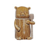 Brown stoneware bear shaped honey jar with wooden honey dipper and reactive glaze finish