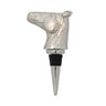 Nickel finish cast aluminum horse head wine bottle stopper with rubber seal, 5 inches tall