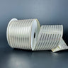 Champagne metallic ribbon with vertical gold foil stripes on ivory sheer base
