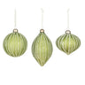 Green Glitter Stripe Glass Ornament (Set of 3) 4"H x 4"Dia, 4.5"H x 4"Dia, 6"H x 3.5"Dia