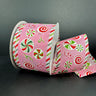 Pink ribbon with candy cane and peppermint pattern on a dark background