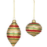 Gold Red/Green Stripes Ornament, Glass (Set of 2)  3.5"H x 3.25"Dia, 5.25"H x 2.75"Dia