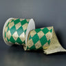 Green and gold checkered ribbon on a gray background