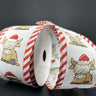 Christmas Highland cow ribbon with Santa hats and red white candy cane stripe edges