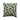 Square cotton pillow with embroidered green mistletoe and red berries on white background.