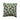 Square cotton pillow with embroidered green mistletoe and red berries on white background.